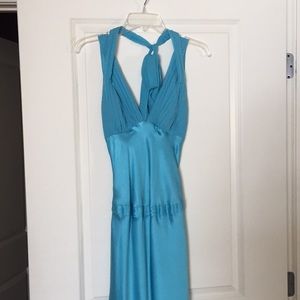 Blue 100% silk formal long dress